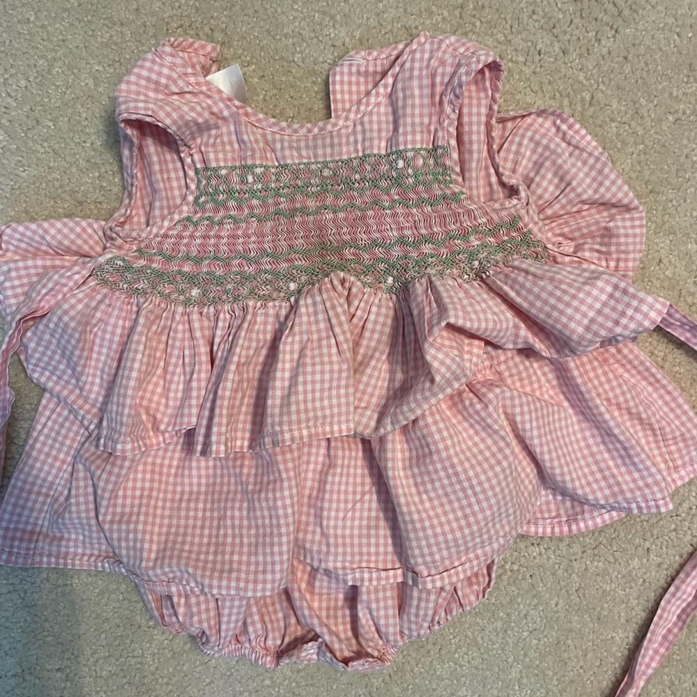 Darling pink gingham smocked dress
